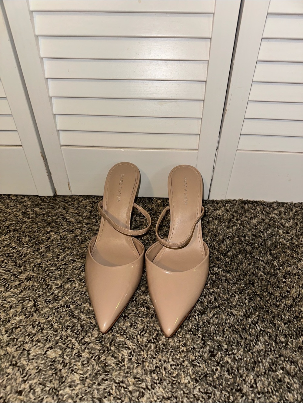 Marc Fisher Nude Patent Pointed-Toe Slingback Mules